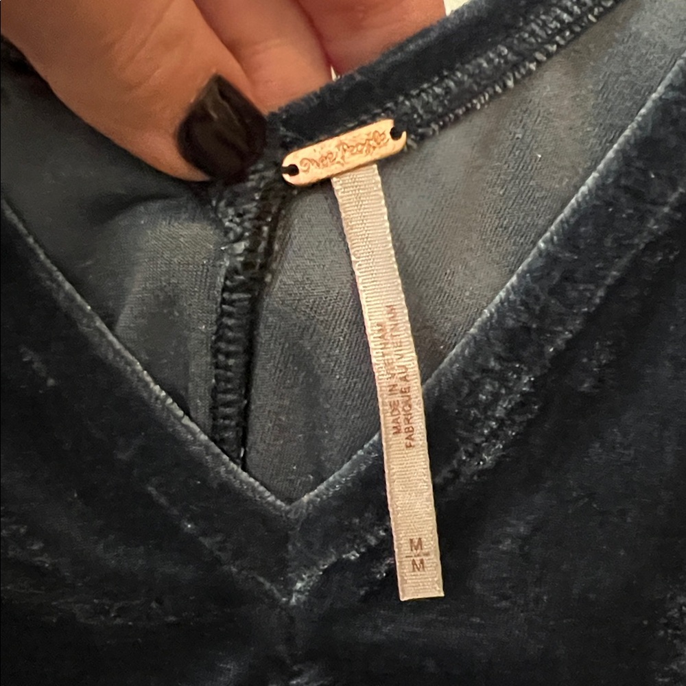 Free People Midnight Blue Ruched Velvet Top - Picture 4 of 8